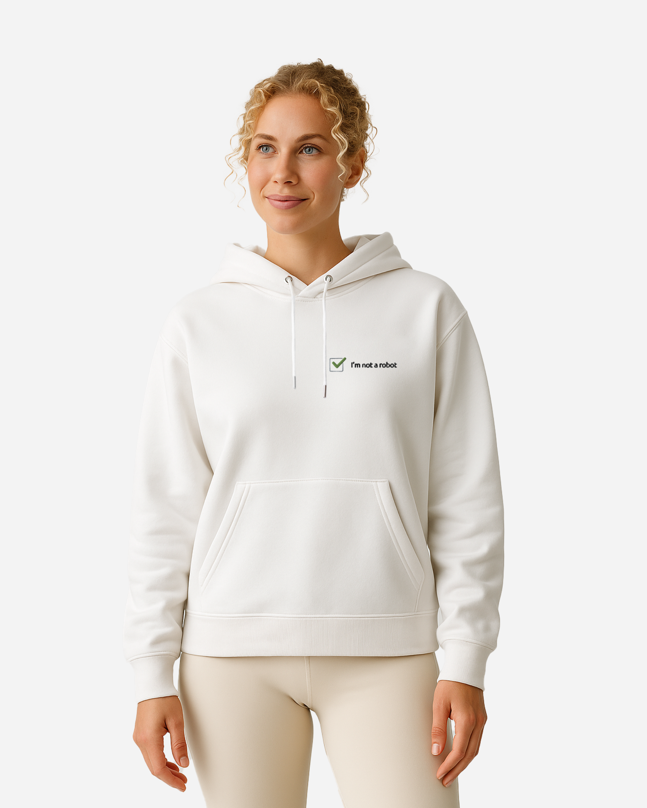 I’m Not a Robot Unisex Hoodie – White Flat Embroidery Minimalist Streetwear