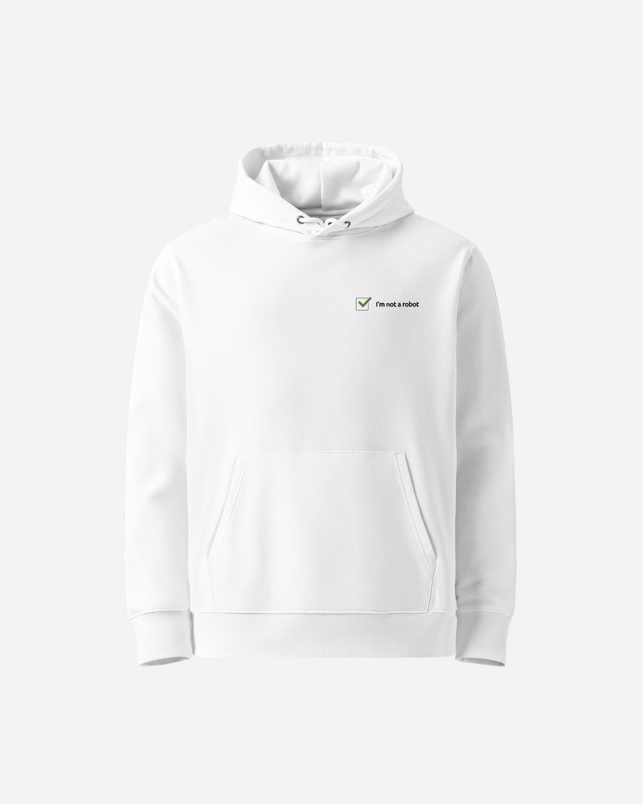 I’m Not a Robot Unisex Hoodie – White Flat Embroidery Minimalist Streetwear