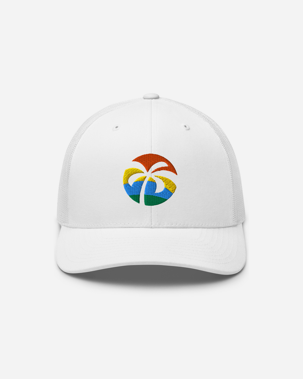 Tropical Escape Unisex Trucker Hat – Evergreen Flat Embroidery Summer Edition