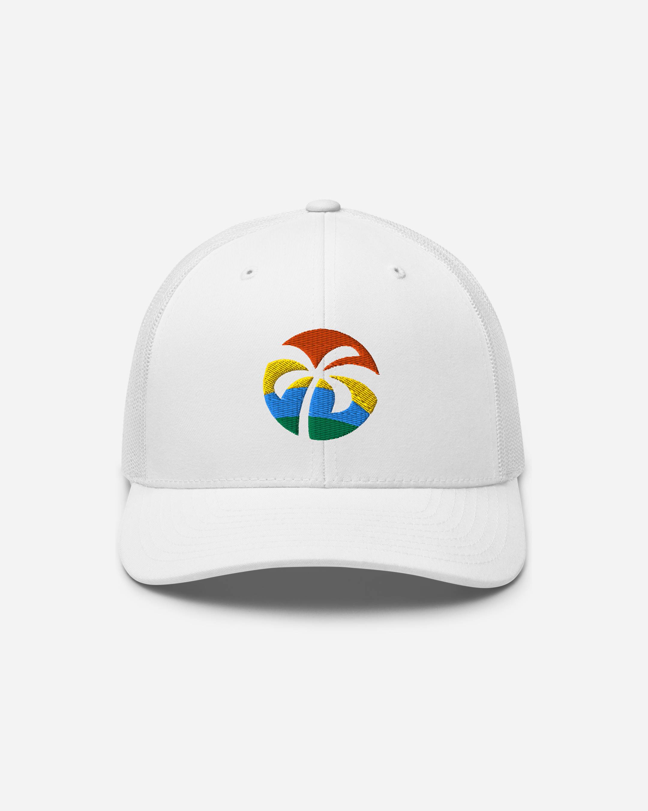Tropical Escape Unisex Trucker Hat – Evergreen Flat Embroidery Summer Edition
