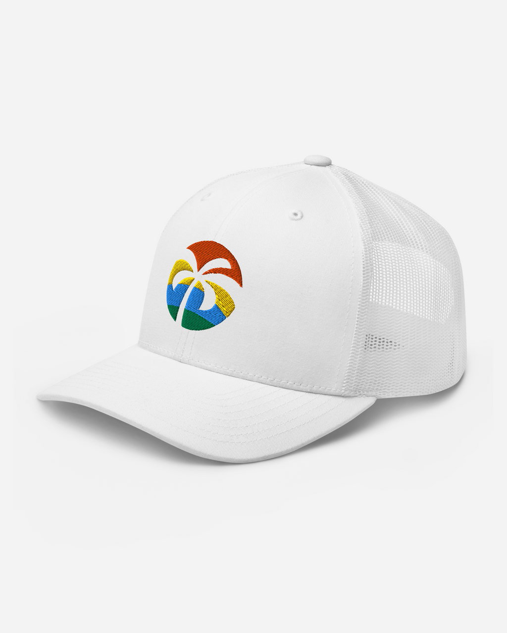 Tropical Escape Unisex Trucker Hat – Evergreen Flat Embroidery Summer Edition