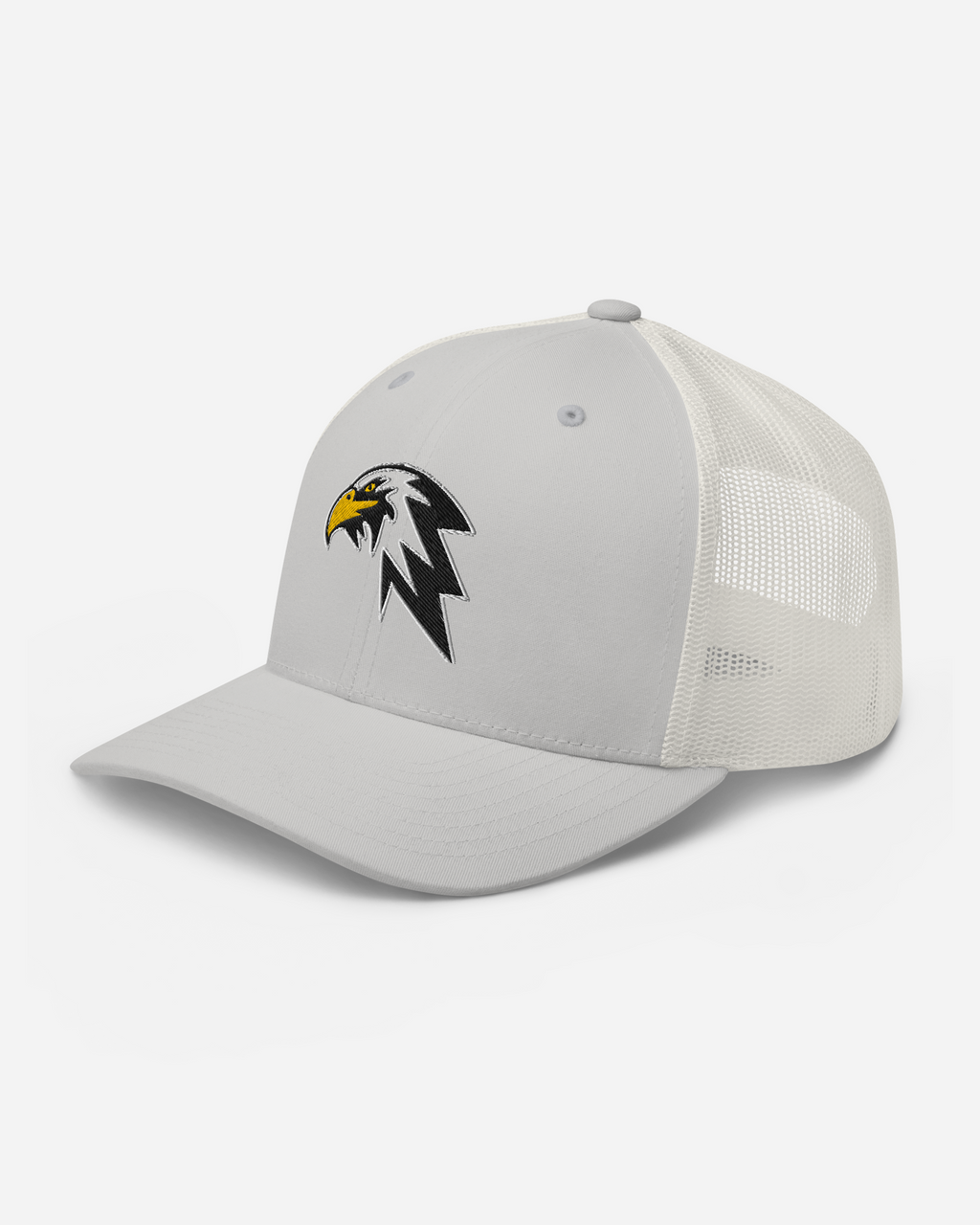 Thunder Eagle Unisex Trucker Hat – Silver & White Flat Embroidery Animal Collection