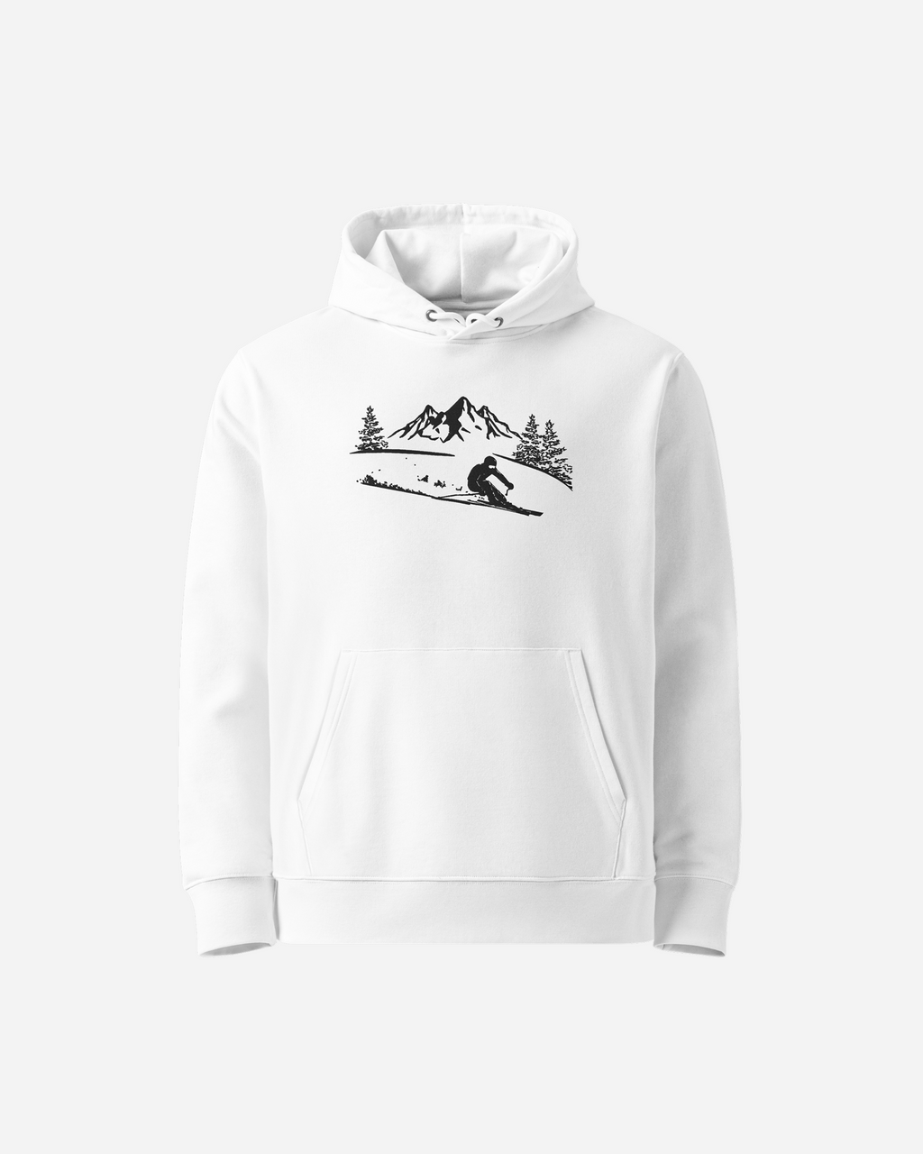 Mountain Skier Unisex Hoodie – Flat Embroidery Outdoor Adventure Edition White