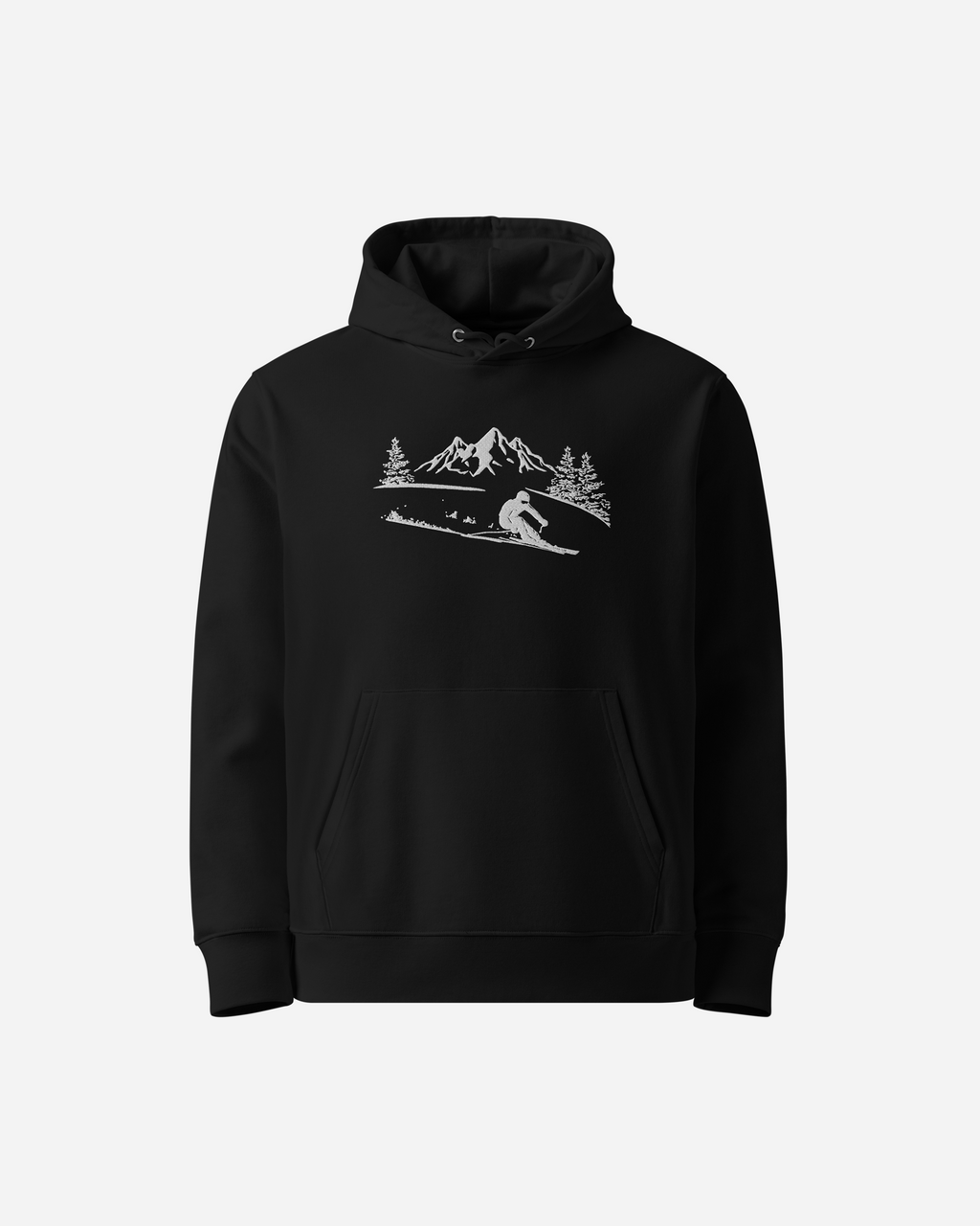 Mountain Skier Unisex Hoodie – Flat Embroidery Outdoor Adventure Edition Black
