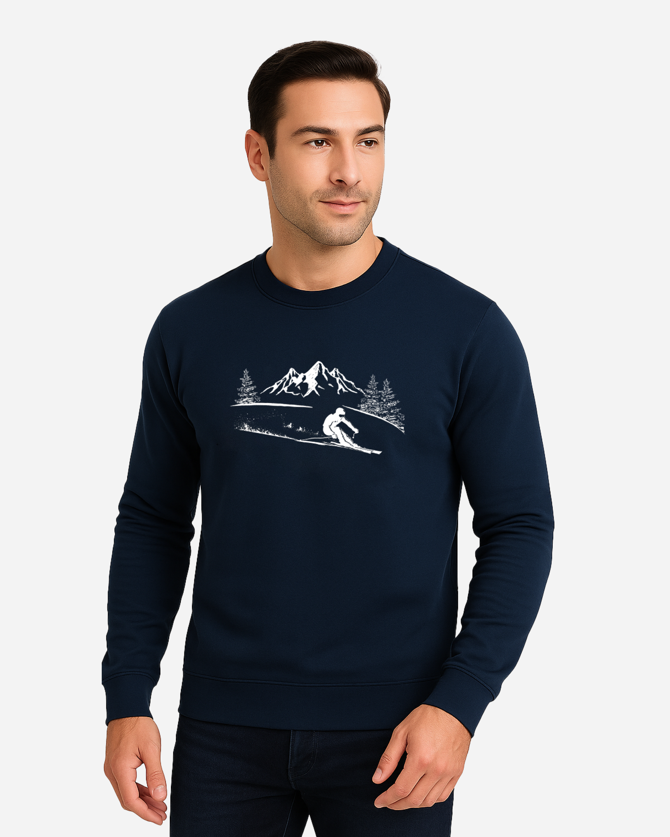 Mountain Skier Unisex Sweatshirt – Navy Flat Embroidery Outdoor Adventure Edition