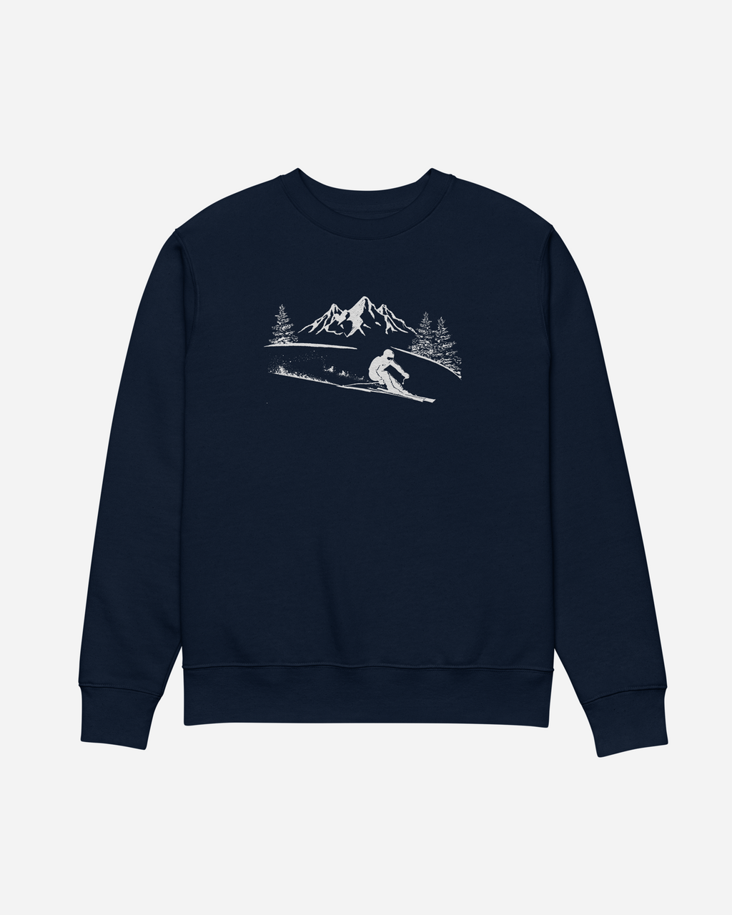Mountain Skier Unisex Sweatshirt – Navy Flat Embroidery Outdoor Adventure Edition