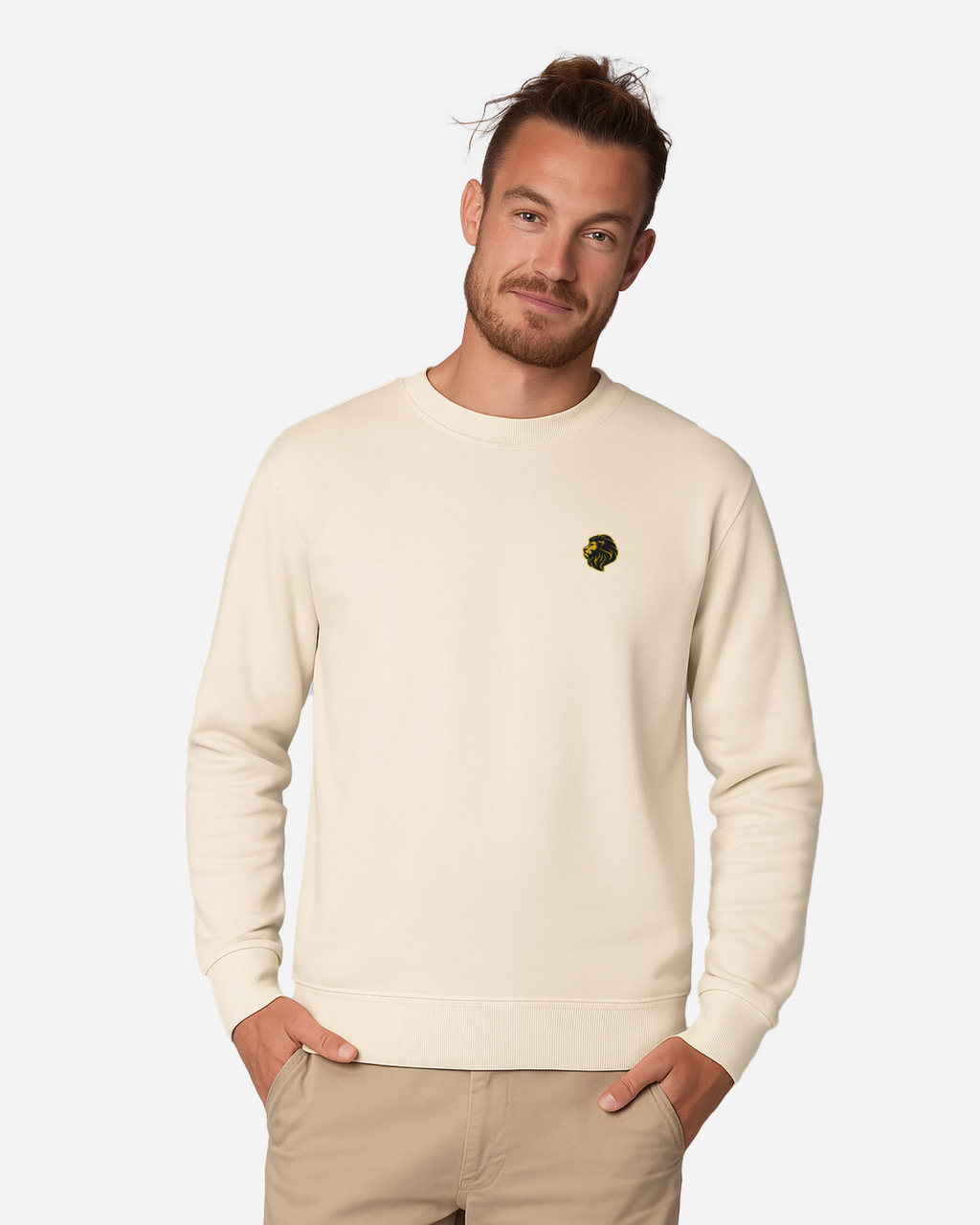 Regal Lion Unisex Sweatshirt – Sand Flat Embroidery Minimal Animal Art Edition