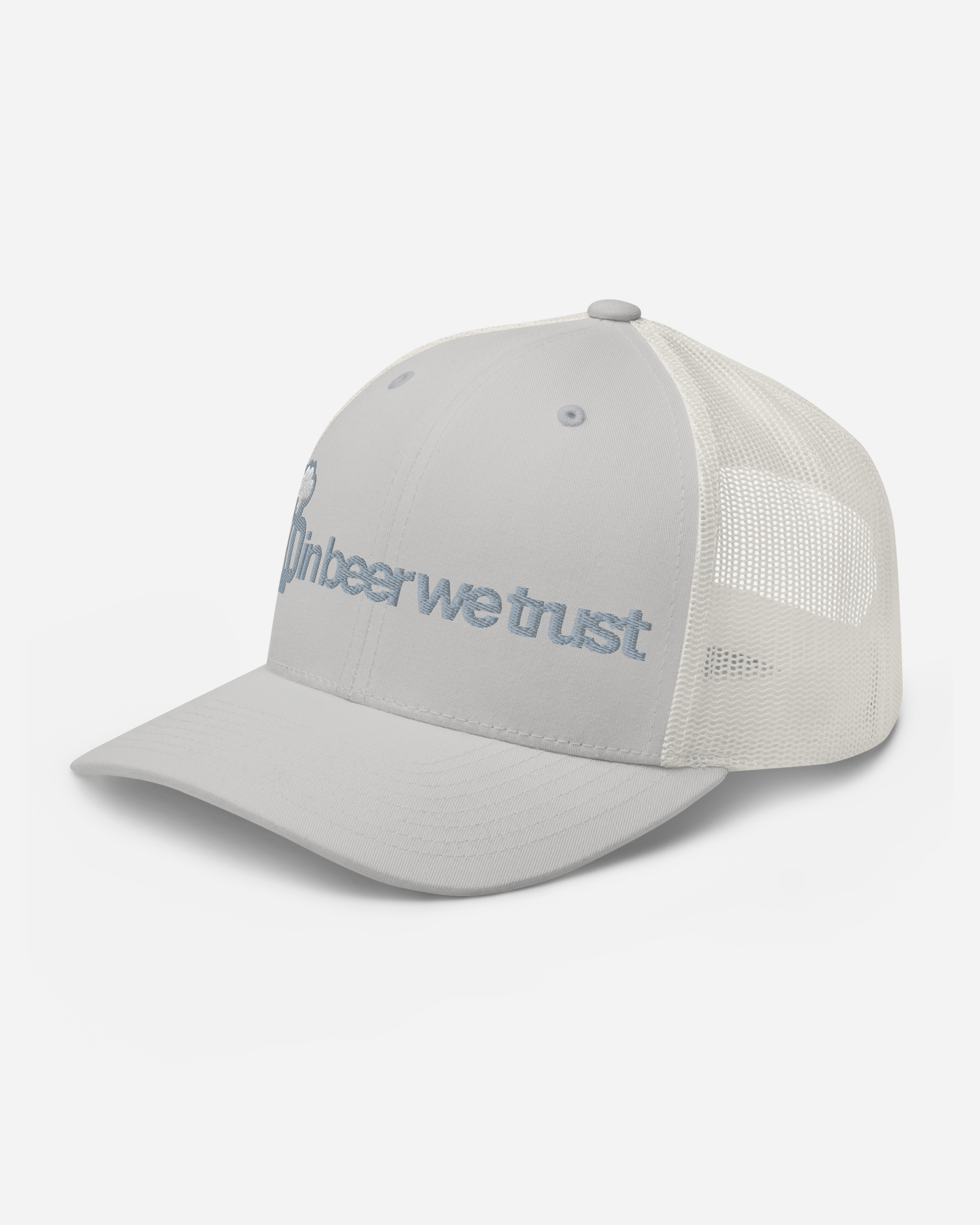 “In Beer We Trust” Silvet Trucker Cap – Unisex Flat Embroidery Mesh Snapback Hatker Cap