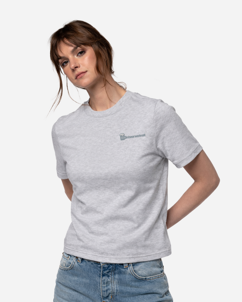 Unisex Sport Grey T-Shirt with Flat Embroidery Logo – Premium Cotton Crew Neck