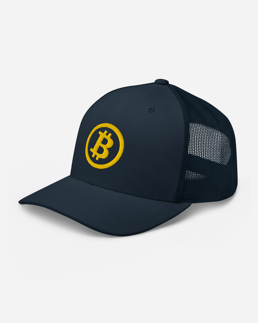 Bitcoin Flat Embroidered Trucker Hat – Unisex Crypto Snapback Cap