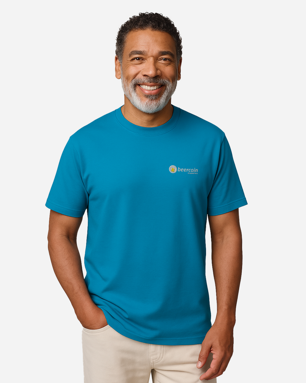 Beercoin Essential Unisex T-Shirt – Premium Flat Embroidery Crypto Streetwear (Navy, Red, Sapphire, Tropical Blue)