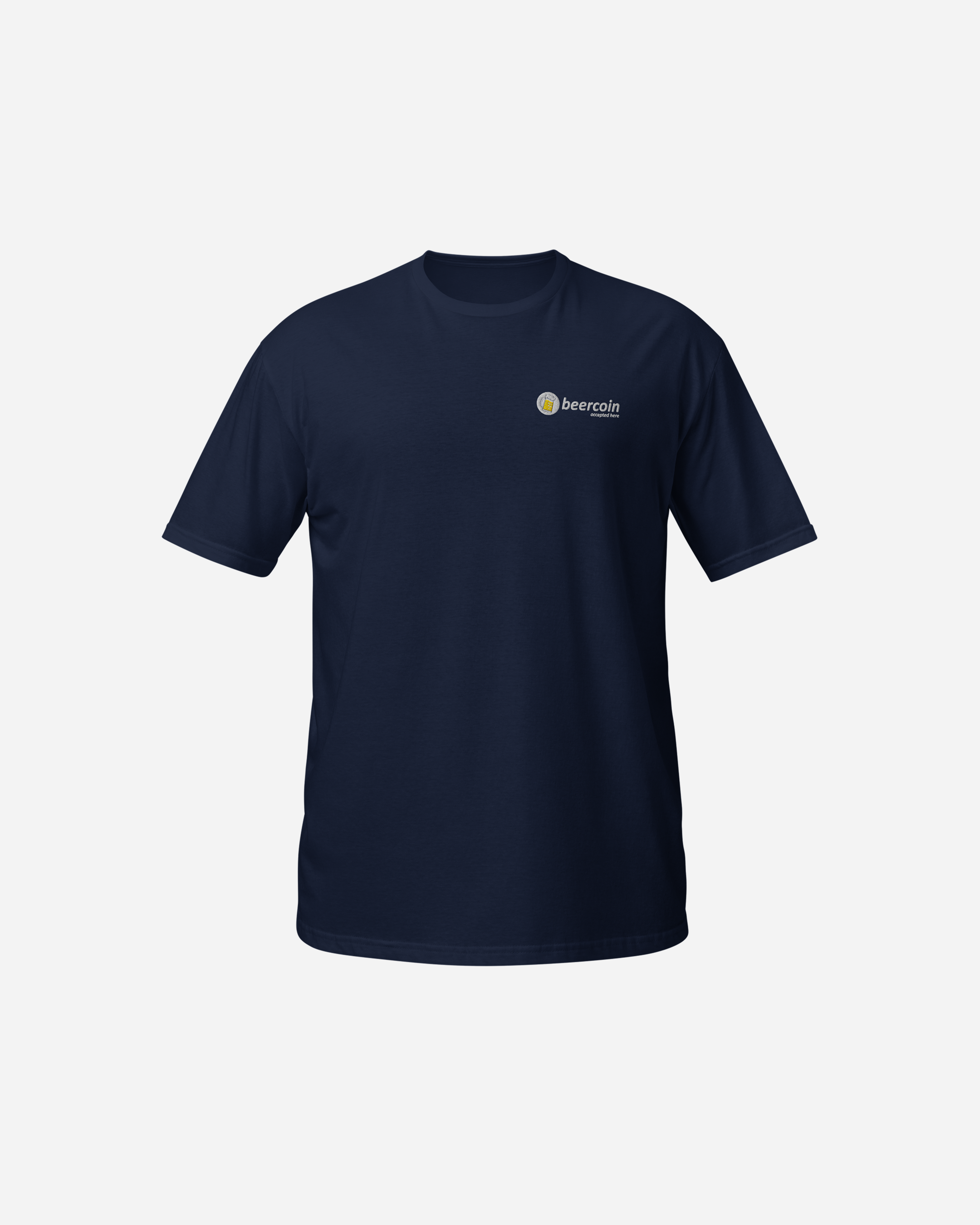 Beercoin Essential Unisex T-Shirt – Premium Flat Embroidery Crypto Streetwear (Navy, Red, Sapphire, Tropical Blue)