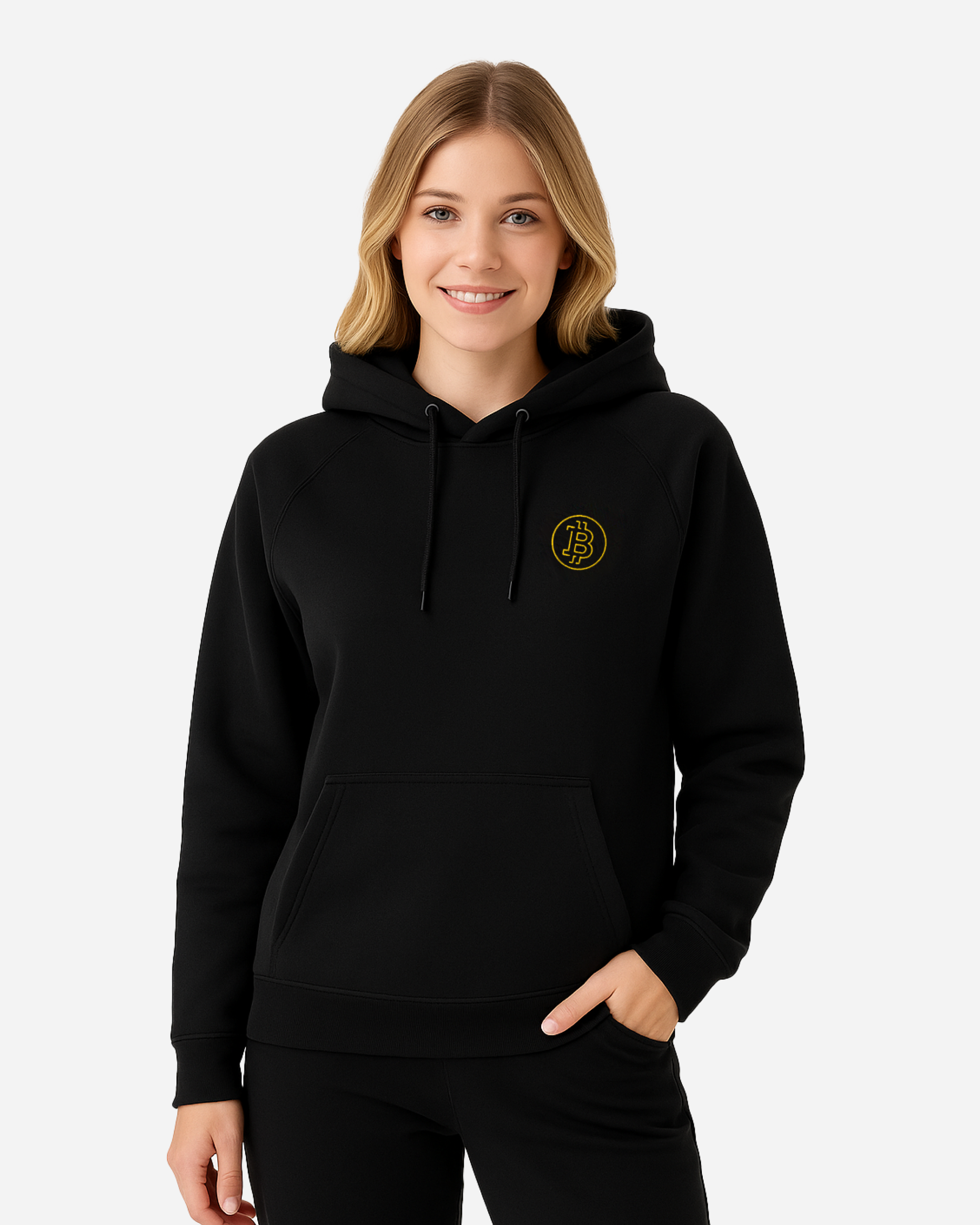 Bitcoin Classic Unisex Black Hoodie – Flat Embroidery Edition